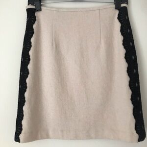 Cream Wool Mini Skirt with Black Lace Detail Size XS